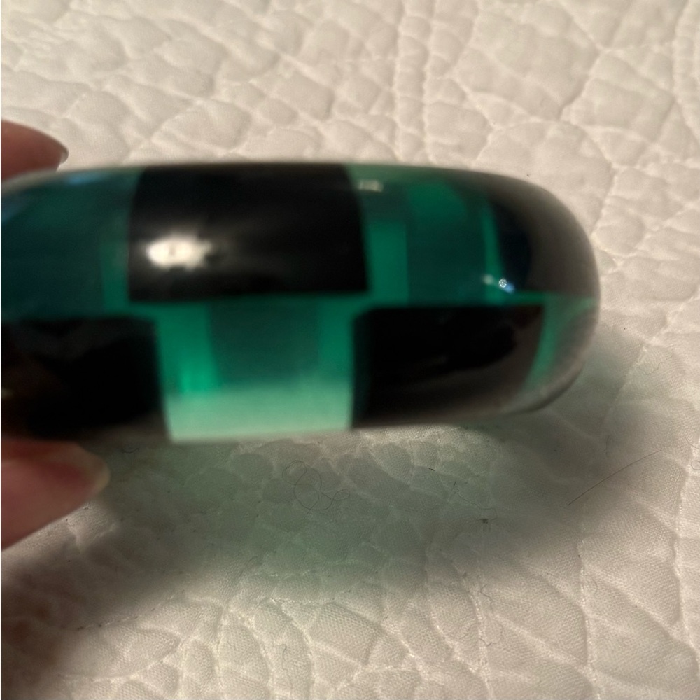 Schultz Teal Translucent And Black Checkered Vint… - image 1